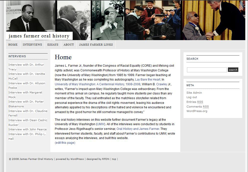 Image of Oral History Website on James Farmer at UMW